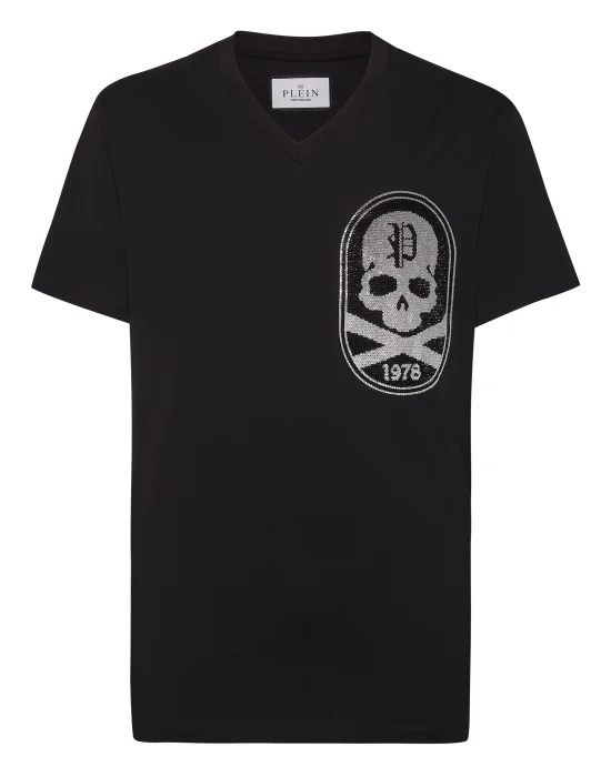 T-shirt V-Neck SS With Patch Strass Skull&Bones