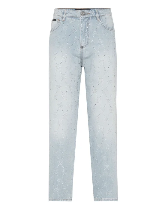 Denim Trousers Mom Fit Strass Monogram