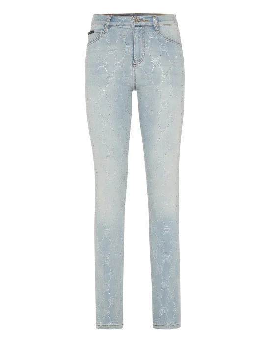 Denim Trousers High Waist Jegging Strass Monogram