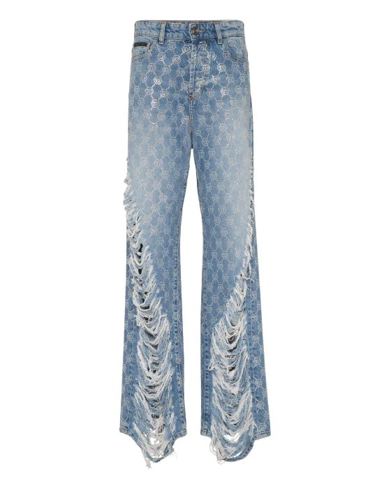 Denim Skater Fit Trousers Strass Monogram