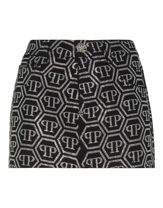 Denim Mini Skirt Degrade Strass Monogram