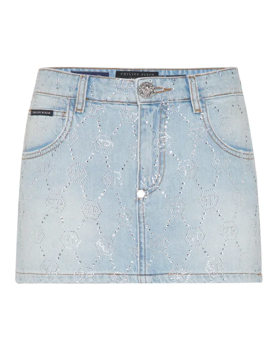 Denim Mini Skirt Strass Monogram
