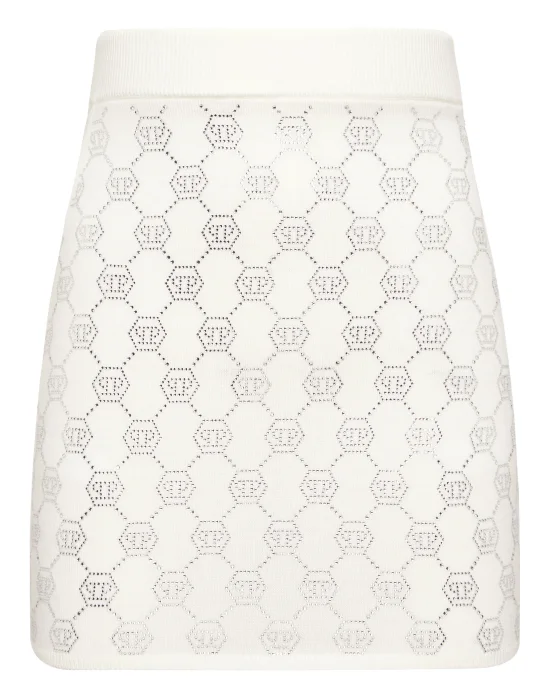 Knitted Strass Mini Skirt Monogram