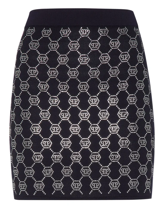 Knitted Strass Mini Skirt Monogram