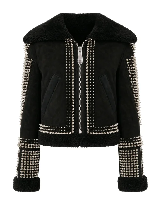 Shearling Leather Cropped Jacket Studs