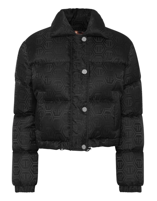 Nylon Jacquard Cropped Puffer Jacket Monogram