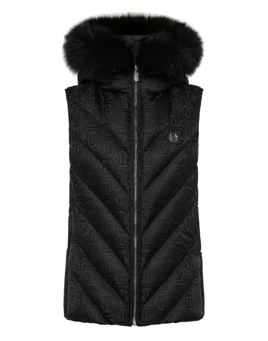 Puffer Gilet Fox Hood Monogram