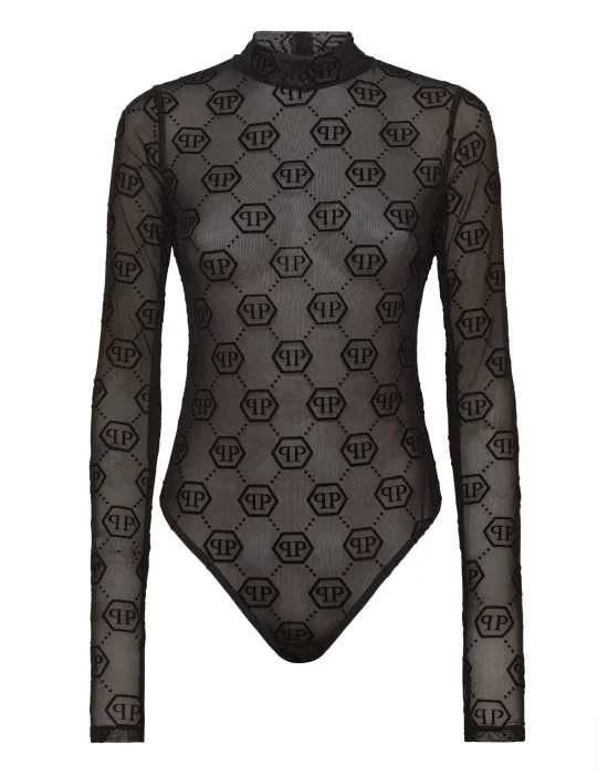 Tulle Body Long-Sleeve Monogram