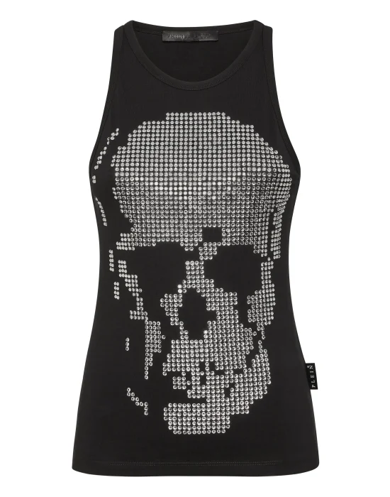 Ribbed Tank Top Skull strass