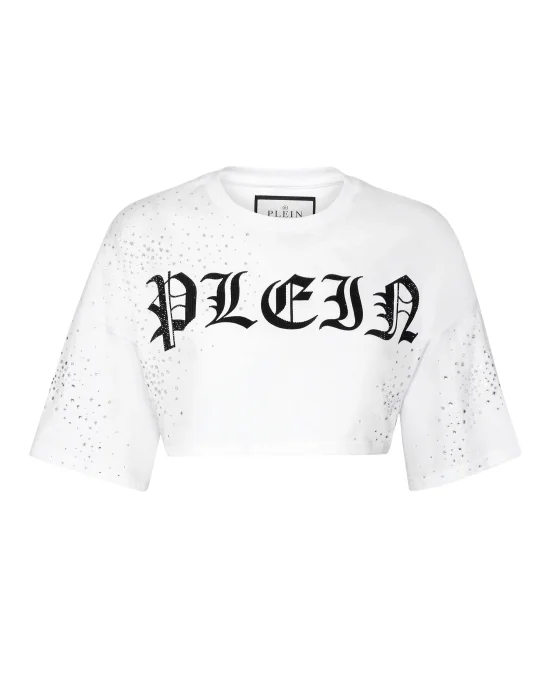 Strass Cropped T-shirt Round Neck SS