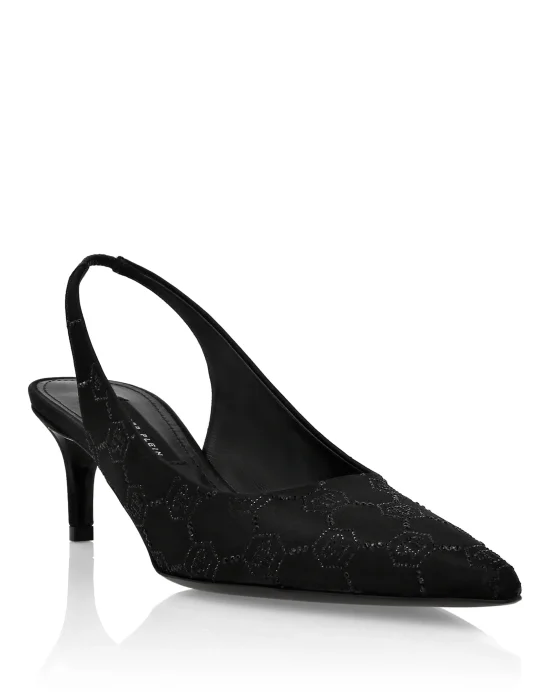 Satin Slingback Low Heels Strass Monogram