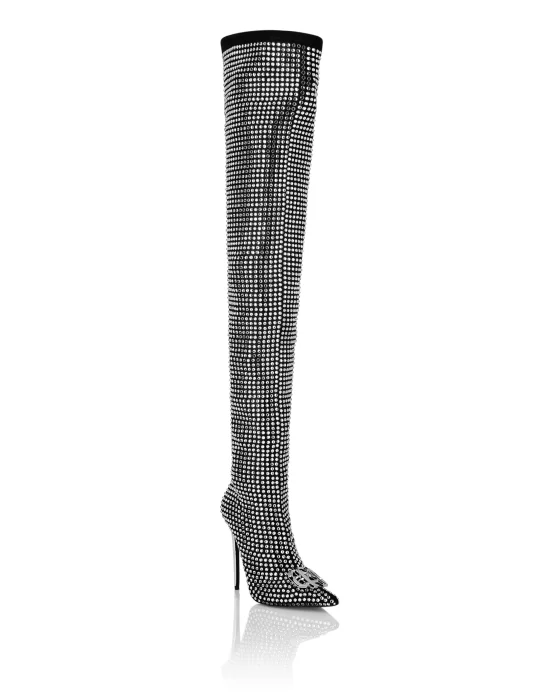 Suede Strass Boots Hi-Heels Overknees Gothic Plein
