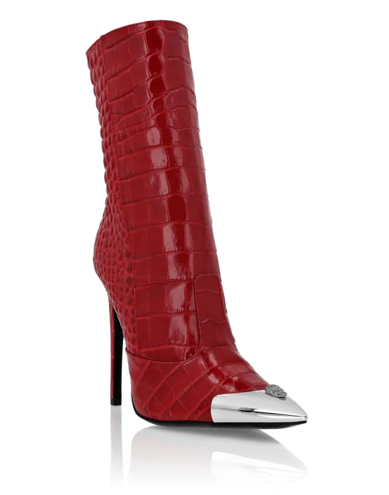 Croco Boots Mid Heels High Skull