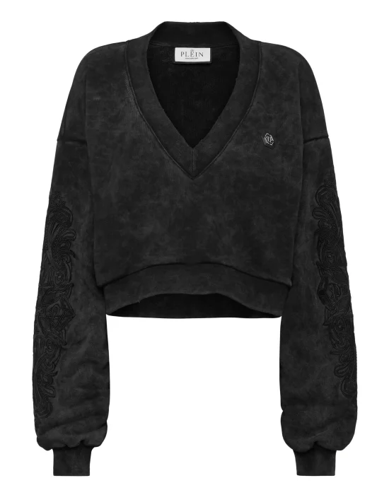 Washed V-Neck Sweatshirt Piercing