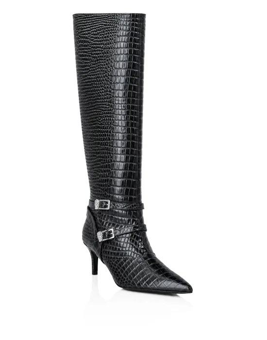 Low-Heel Strapped High Boots Cocco Print