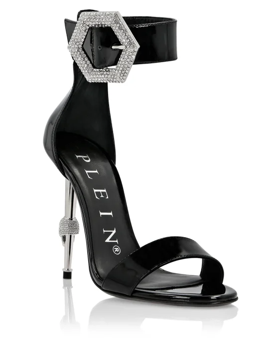 Patent Leather Sandals High Heels Crystal
