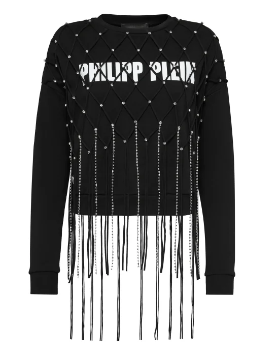 Sweatshirt LS Net Crystal Touch Fringe