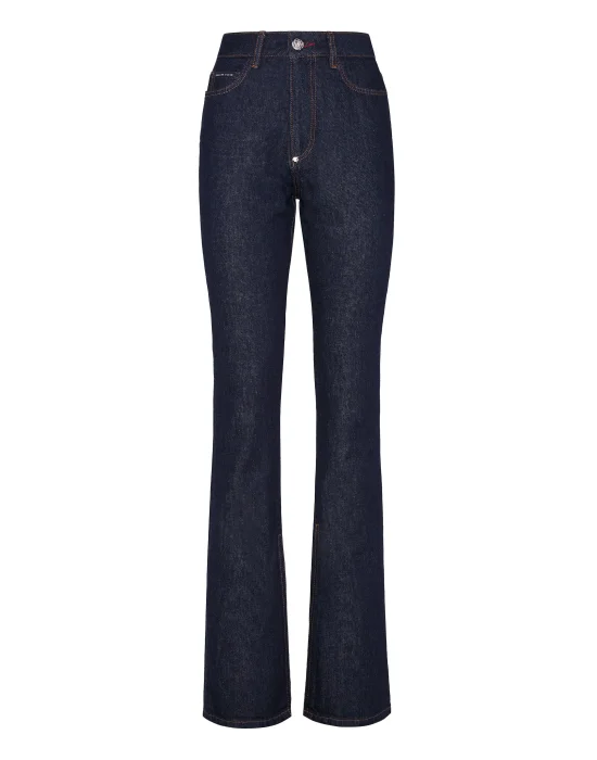 Denim Trousers Flare Fit Chains