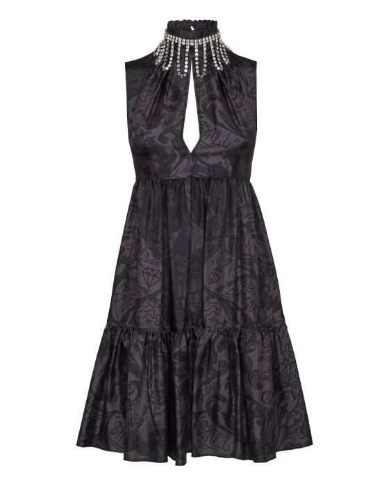 Silk Short Dress Crystal New Baroque