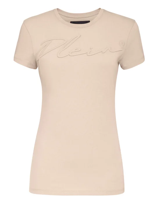 Satin T-shirt Round Neck SS Embroidery Signature