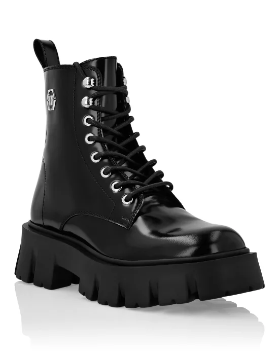 Leather Boots Mid Flat Iconic Plein