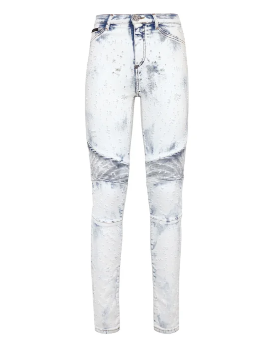 Denim Trousers High Waist Biker
