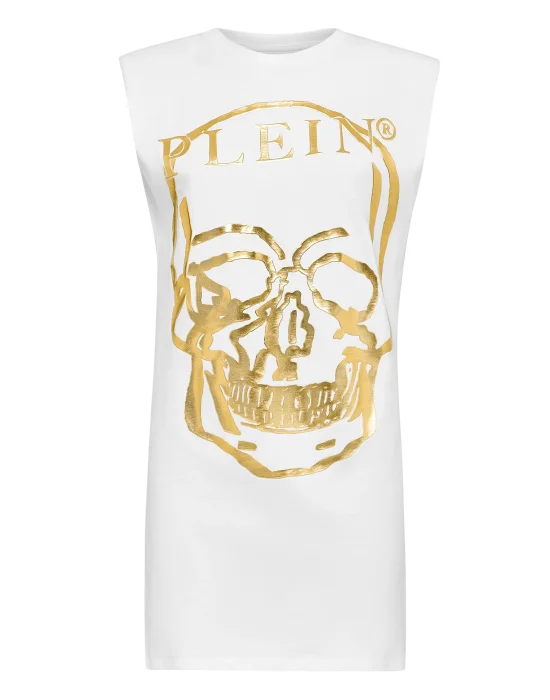 Sleeveless short dress Skull and Plein with Crystals