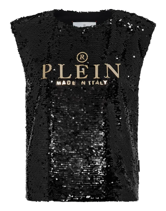 Tank Top Padded Shoulder with Crystals