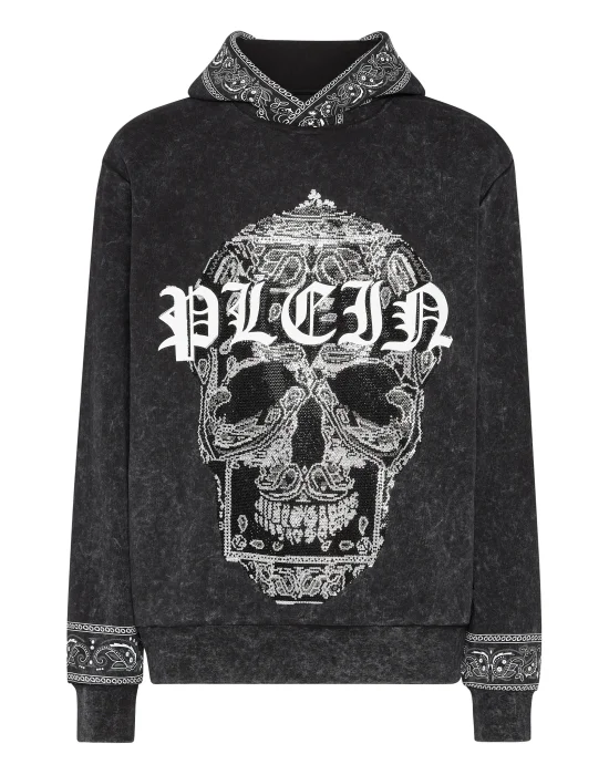 Washed Hoodie Sweatshirt Paisley Strass