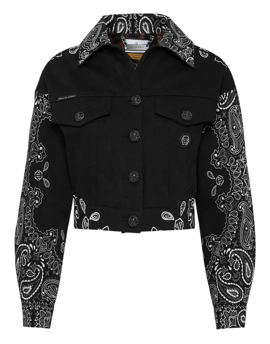 Denim Cropped Jacket Paisley Bandana