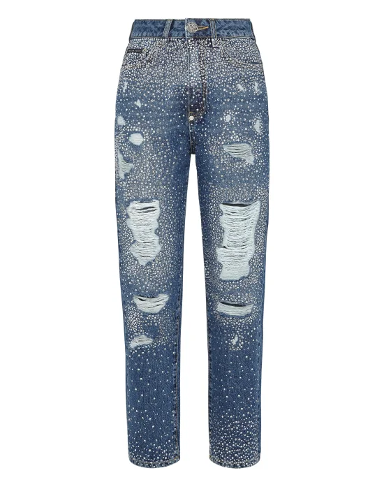 Denim Trousers Boyfriend Fit Crystal