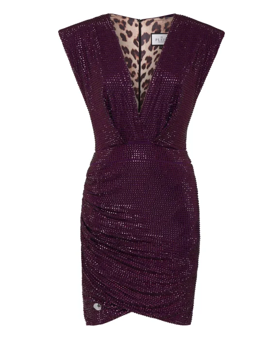 Shoulder Padded Mini Dress Crystal