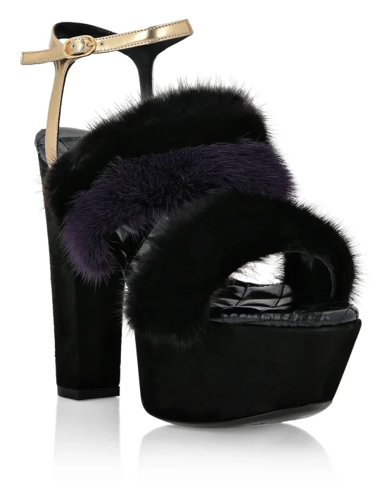 Platform Sandals High Heels With Real Fur