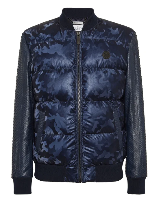 Nylon Bomber With Python Sleeves Camouflage