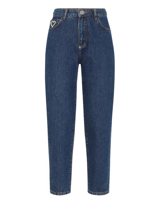 Crystal Denim Mom Fit Trousers Heart