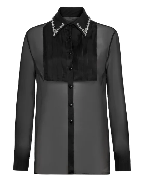 Organza Regular Collar Strass Shirt