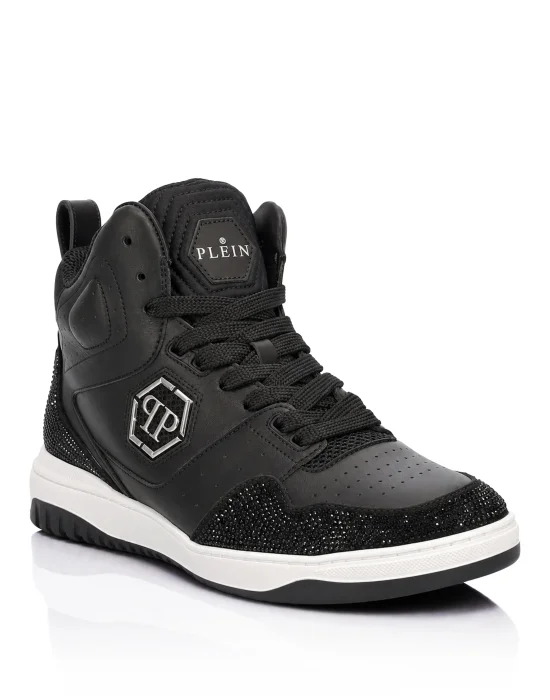 Mix Leather Hi-Top Sneakers Crystal