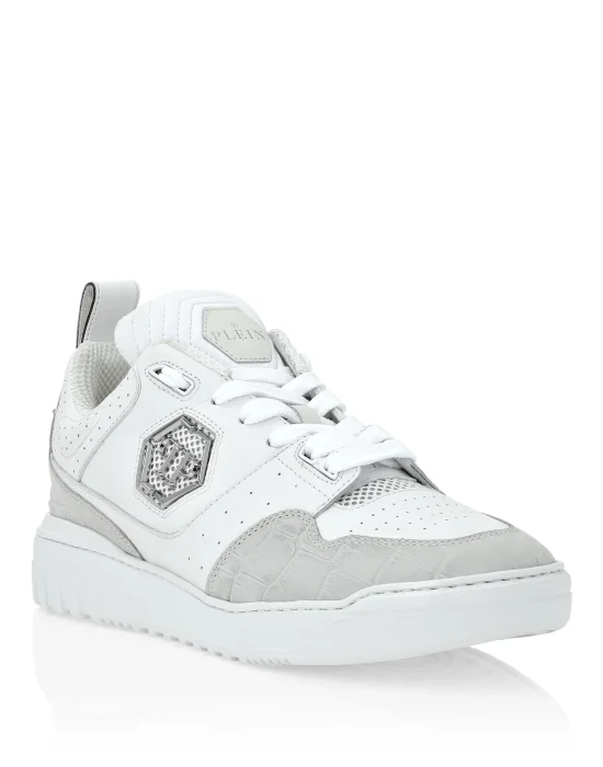 Croco Printed Leather Lo-Top Sneakers