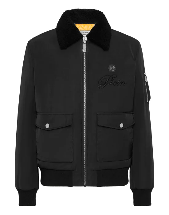 Nylon Aviator Jacket with Shearling Collar
