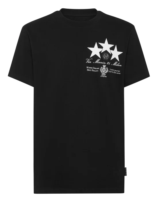 Round Neck T-Shirt Leather Patch Stars