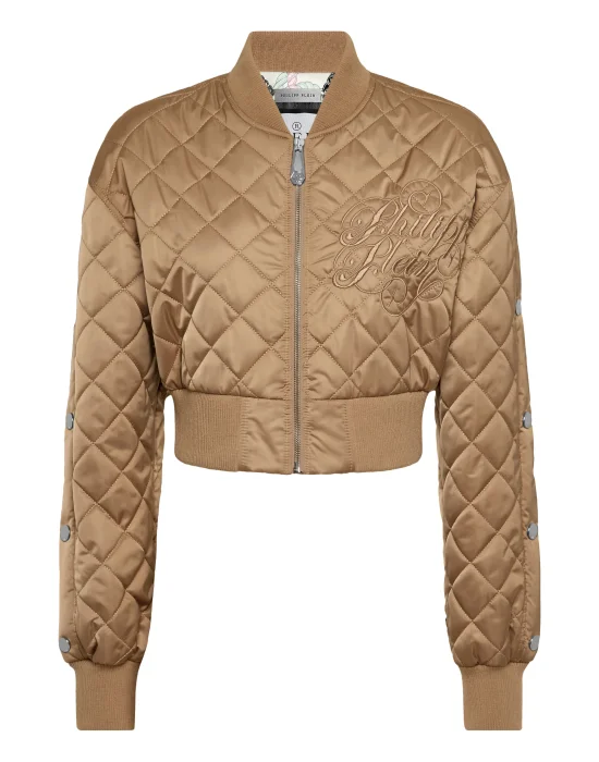 Nylon Cropped Oversize Bomber Matelasse Diamond Signature