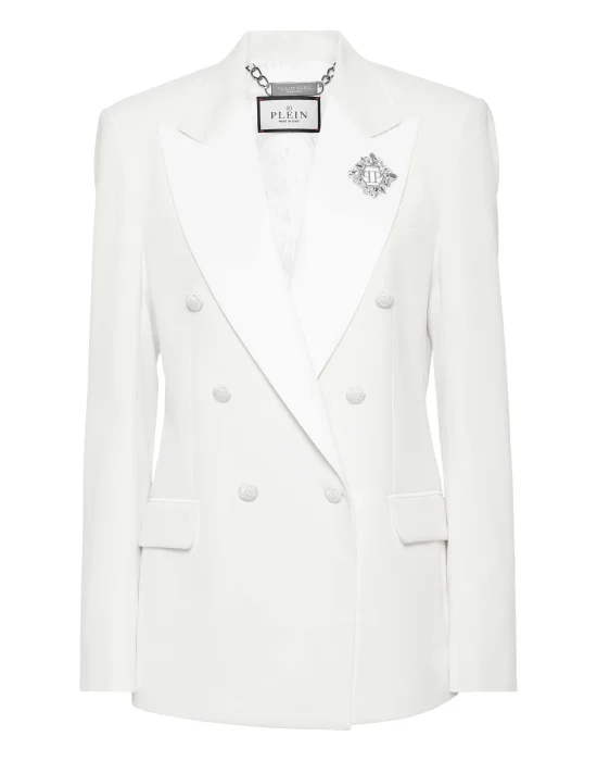 Crepe and Satin Double-Breasted Blazer Dame