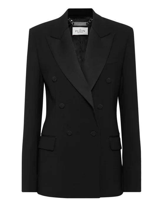 Crepe and Satin Double-Breasted Blazer Dame