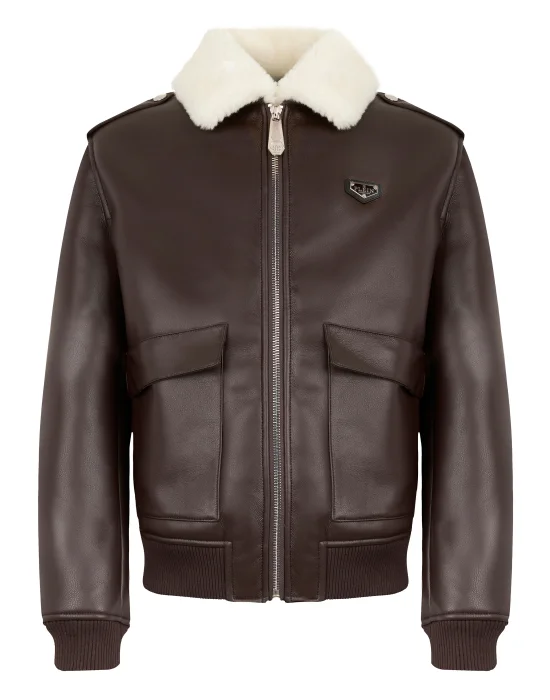 Slim Fit Eco Shearling Aviator Jacket