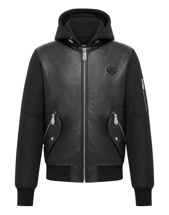 Eco Leather Nylon Bomber