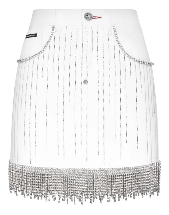Denim Skirt Crystal Fringe
