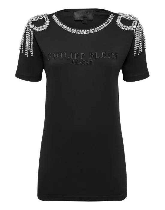 T-shirt Round Neck SS Crystal Fringe
