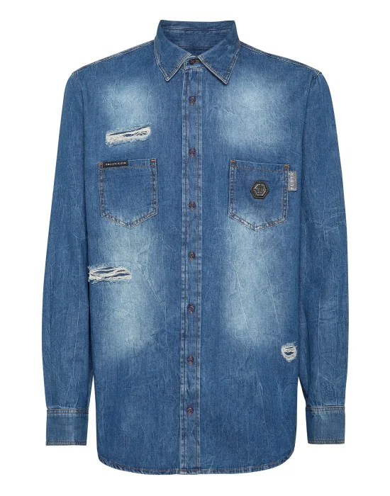 Denim Shirt Crystal Skull