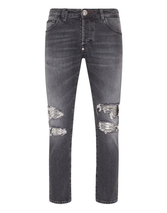 Denim Trousers Skinny Fit with Python Inserts