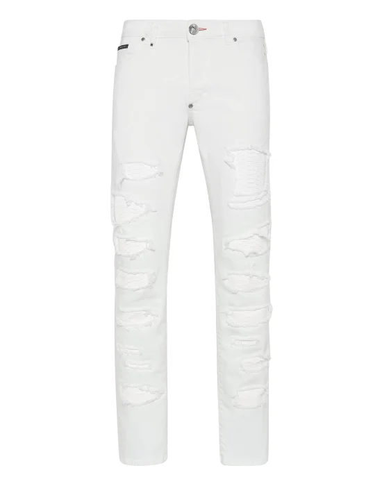 Denim Trousers Super Straight Cut with Python Inserts